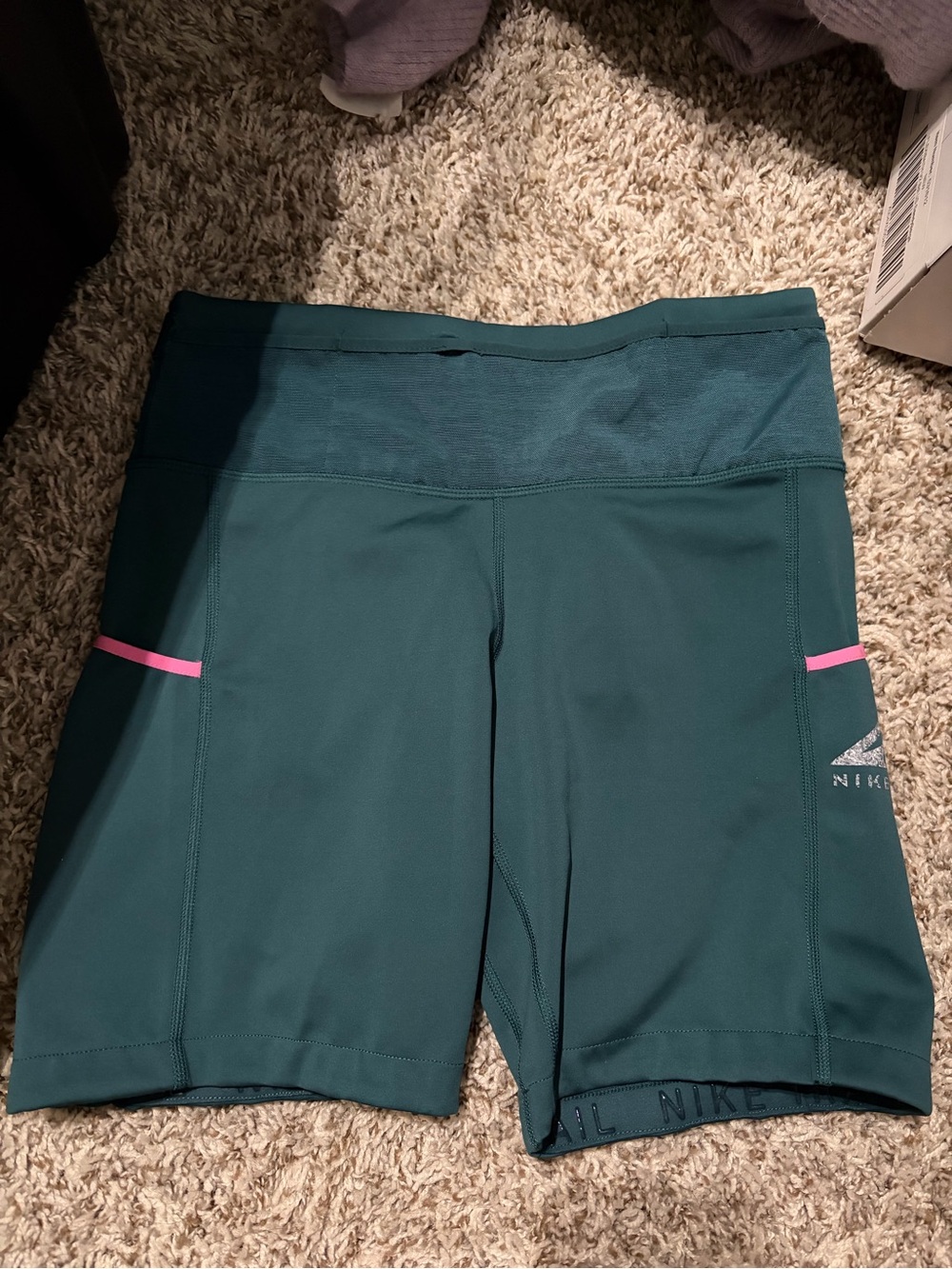 Nike Teal Trail Bike Shorts with Pink Trim